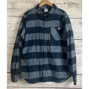 Columbia Men's Button Up Fleece Lined Flannel Shirt Jacket S Small Striped Blue